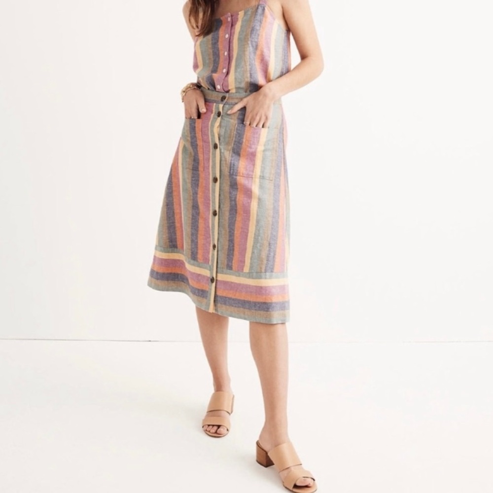 Madewell rainbow stripe midi skirt